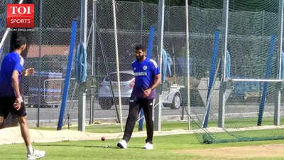 Jasprit Bumrah in intense net session.